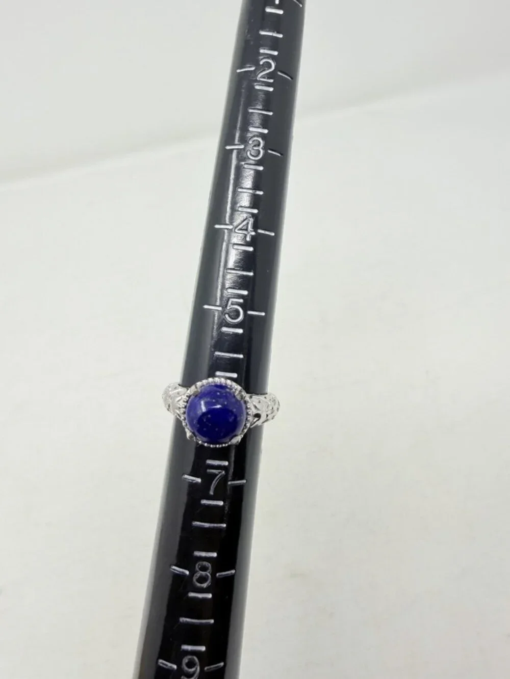 Shop LC Lapis Lazuli Platinum Bond Brass Engraved Solitaire Size‎ 6 Ring 5545